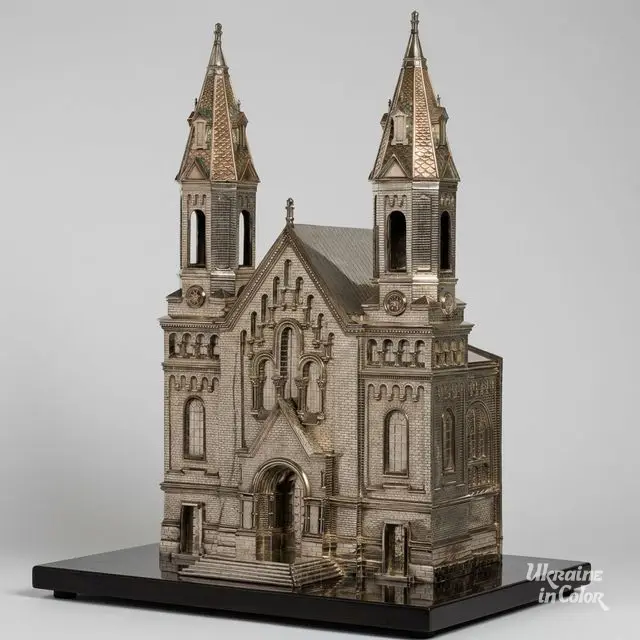 Model of a twin-towered church