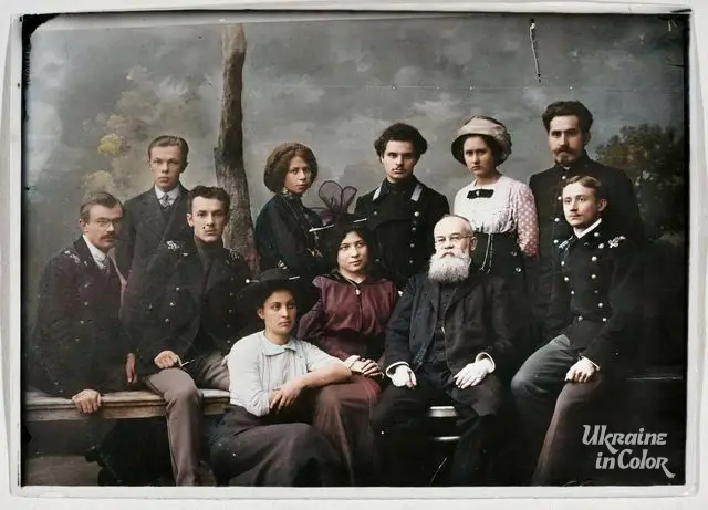 Mykhailo Hrushevskyi with a group of Ukrainian student youth in Poltava