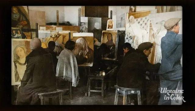 Boychukists studying in the workshop