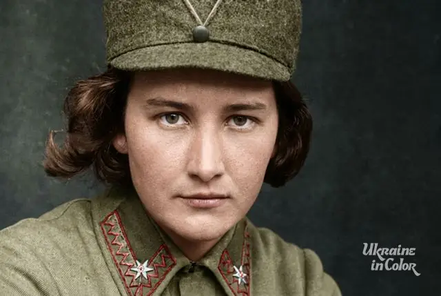 Studio portrait of USS officer (khorunzha) Olena Stepaniv, c. 1914–1915