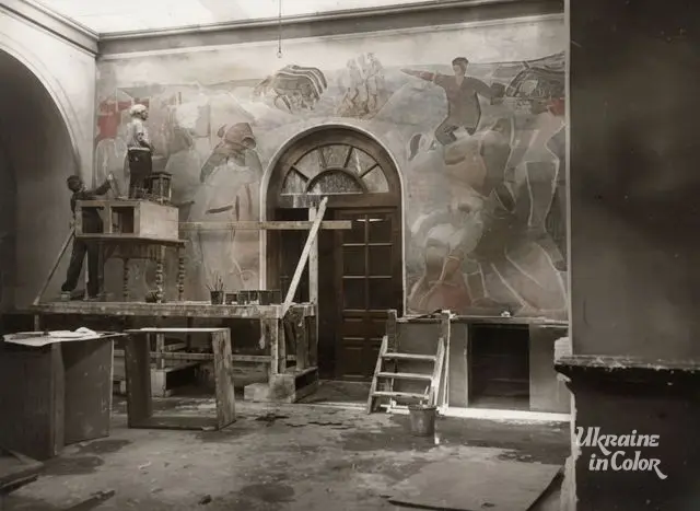 Work On A Wall Painting In The Club Of Katarzhyn Village Near Odesa