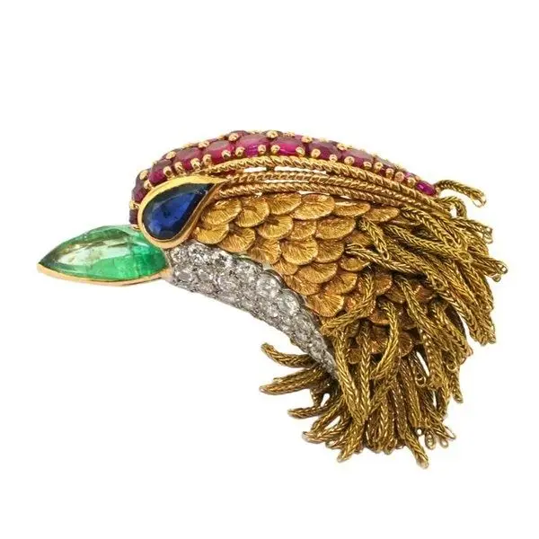Bird brooch with gold plumage
