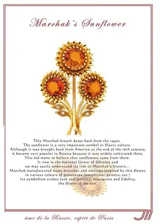 "Marchak's Sunflower" — the brooch and the firm's card